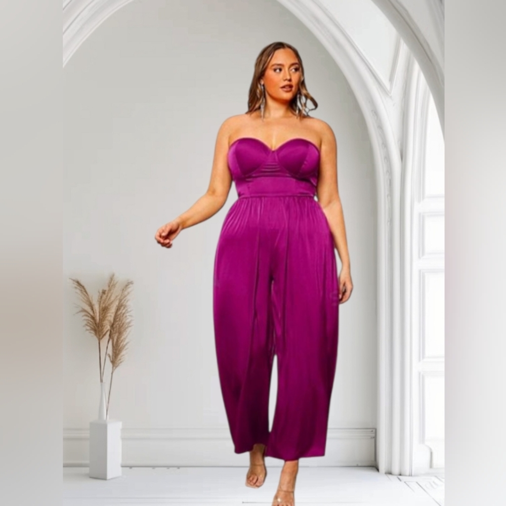 SHEIN Vibrant Purple WIDE LEG  Strapless Jumpsuit SIZE 20 LNC